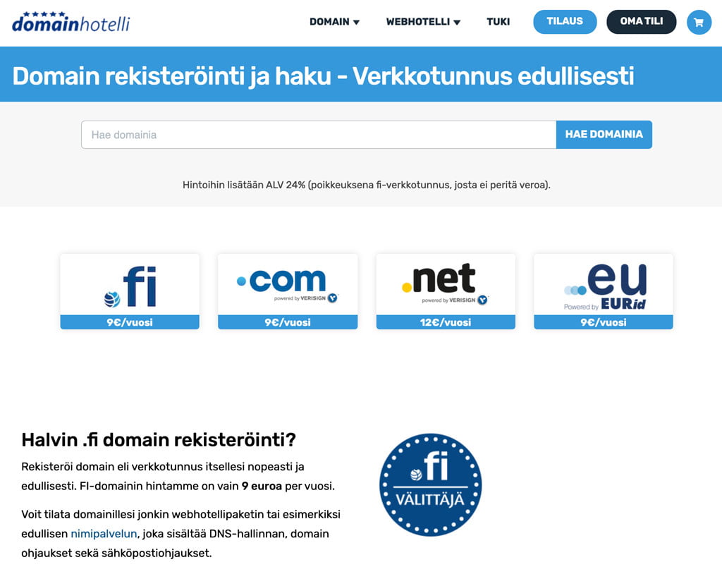 domain haku ja rekisteröinti